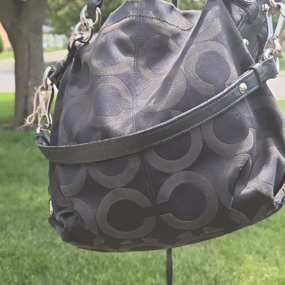 Coach Black Shoulder Bag with Signature Jacquard